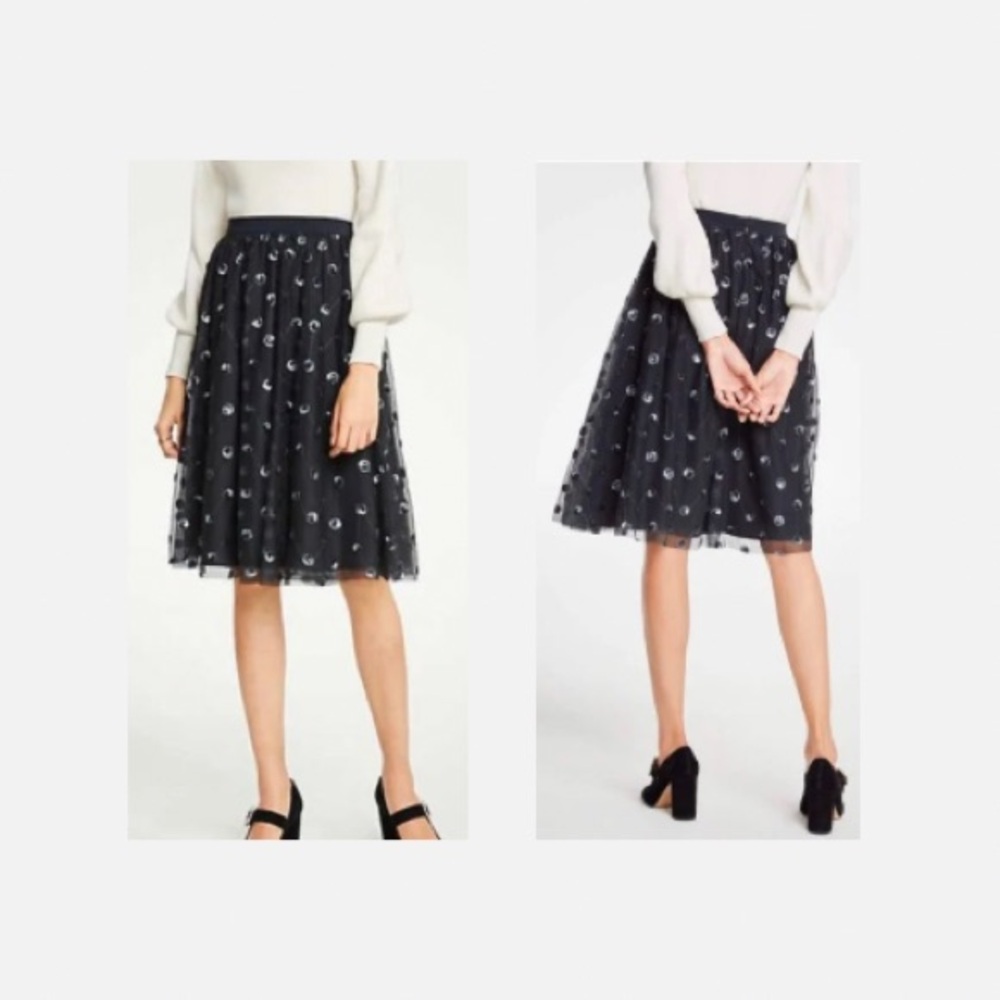 Ann Taylor Sequin Dot Tulle Party Skirt Gray Size M Fairy Balletcore NWT